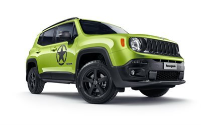 Jeep Renegade, 4k, 2018 cars, Mopar, tuning, Hyper Green, SUVs, green Renegade, Jeep