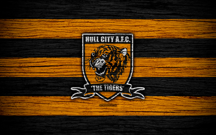 Hull City FC, 4k, EFL Championnat, football, club de football, l&#39;Angleterre, Hull City, le logo, la texture de bois, le FC Hull City