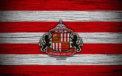 Sunderland FC, 4k, EFL Championnat, football, club de football, l&#39;Angleterre, &#224; Sunderland, le logo, la texture de bois, FC Sunderland