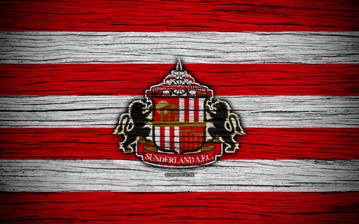 Sunderland FC, 4k, EFL Championship, soccer, football club, England, Sunderland, logo, wooden texture, FC Sunderland