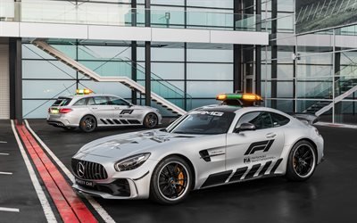 4k, A Mercedes-AMG GT R F1 Safety Car, F&#243;rmula 1, 2018 carros, vista frontal, F1 Safety Cars, F1, A Mercedes-AMG GT R, Mercedes