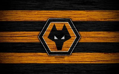 Wolverhampton Wanderers FC, 4k, EFL Campeonato de f&#250;tbol, club de f&#250;tbol de Inglaterra, el Wolverhampton Wanderers, el logotipo, la madera, la textura, el Wolverhampton Wanderers FC