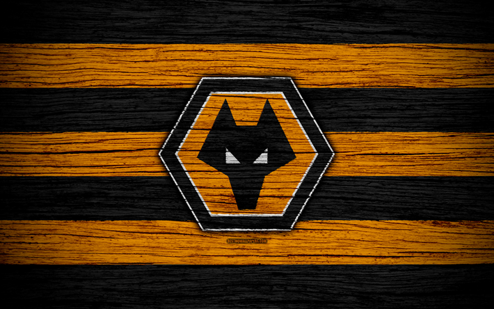 O Wolverhampton Wanderers FC, 4k, EFL Campeonato, futebol, clube de futebol, Inglaterra, O Wolverhampton Wanderers, logo, textura de madeira