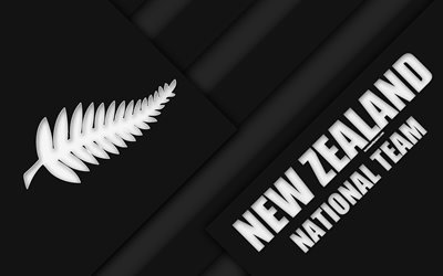 New Zealand national football team, 4k, material design, emblem, Oceania, black abstraction, Oceania Football Confederation, OFC, logo, football, New Zealand, coat of arms