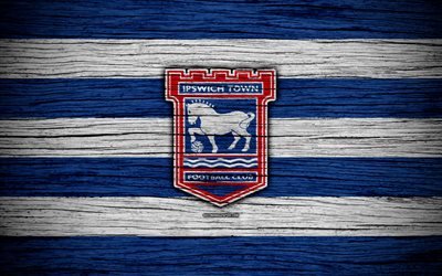 Ipswich Town FC, 4k, EFL Campionato, il calcio, il football club, in Inghilterra, Ipswich Town, logo, di legno, texture