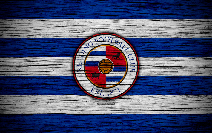Reading FC, 4k, EFL Championship, soccer, football club, England, Reading, logo, wooden texture, FC Reading