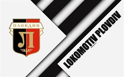 FC Lokomotiv Plovdiv, 4k, material design, logo, bulgaro football club, nero, bianco, astrazione, emblema, Parva Liga, Plovdiv, Bulgaria, calcio