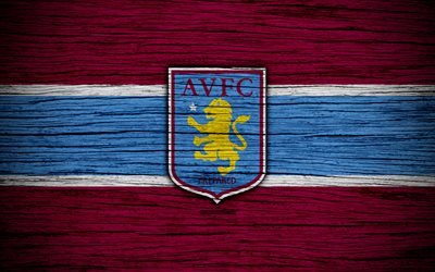O Aston Villa FC, 4k, EFL Campeonato, futebol, clube de futebol, Inglaterra, O Aston Villa, logo, textura de madeira