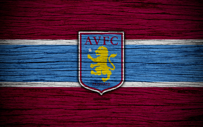 Aston Villa FC, 4k, EFL Campionato, il calcio, il football club, in Inghilterra, Aston Villa, logo, di legno, texture, FC Aston Villa