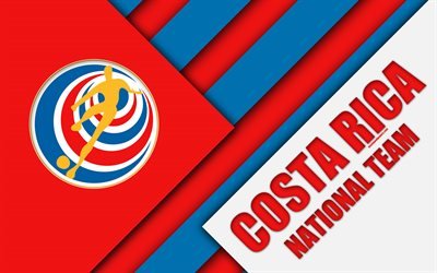 Costa Rica selec&#231;&#227;o nacional de futebol, 4k, design de material, emblema, Am&#233;rica Do Norte, vermelho azul abstra&#231;&#227;o, Federa&#231;&#227;o De Futebol Da Costa Rica, logo, futebol, Costa Rica, bras&#227;o de armas