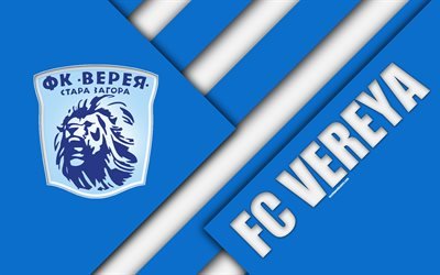 FC Vereya, 4k, material design, logo, bulgaro football club, blu, bianco astrazione, emblema, Parva Liga, Stara Zagora, Bulgaria, calcio