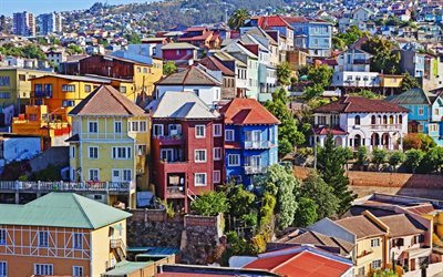 Valparaiso, liman, yaz, renkli evler, şehir, Şili