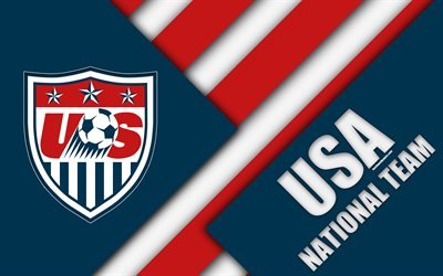 USA national football team, 4k, material design, emblem, North America, blue red abstraction, United States Soccer Federation, logo, football, USA, coat of arms