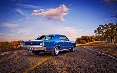 chevrolet chevelle ss, back view, 1966 cars, muscle-cars, retro cars, 1966 chevrolet chevelle, american cars, chevrolet