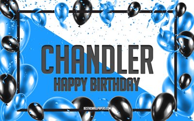 お誕生日おめでChandler, お誕生日の風船の背景, Chandler, 壁紙名, Chandlerお誕生日おめで, 青球誕生の背景, ご挨拶カード, Chandler誕生日