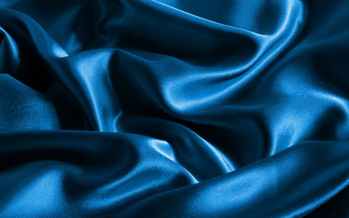 Download wallpapers blue satin background, macro, blue silk texture ...
