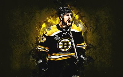 Charlie Coyle, Boston Bruins, American hockey player, NHL, USA, athletes, hockey, yellow stone background