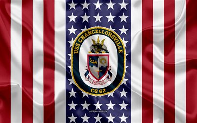 USS Chancellorsville Emblem, CG-62, American Flag, US Navy, USA, USS Chancellorsville Badge, US warship, Emblem of the USS Chancellorsville