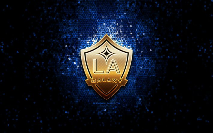 Los Angeles Galaxy FC, glitter, logo, MLS, a scacchi blu di sfondo, stati UNITI, americano, calcio di squadra, i Los Angeles Galaxy, Major League Soccer, Los Angeles Galaxy logo, il mosaico, l&#39;arte, il calcio, l&#39;America, LA Galaxy