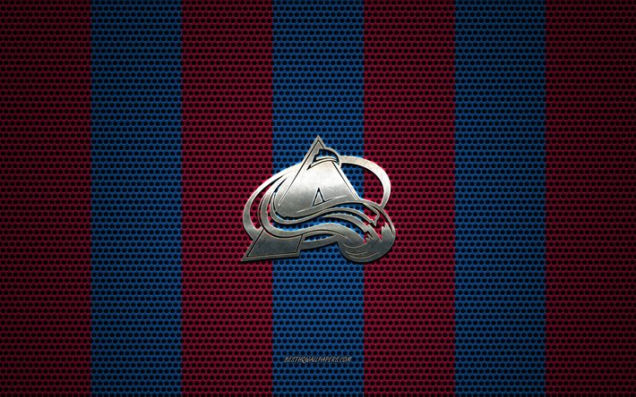 Colorado Avalanche logo, American hockey club, metal emblem, red-blue metal mesh background, Colorado Avalanche, NHL, Denver, Colorado, USA, hockey