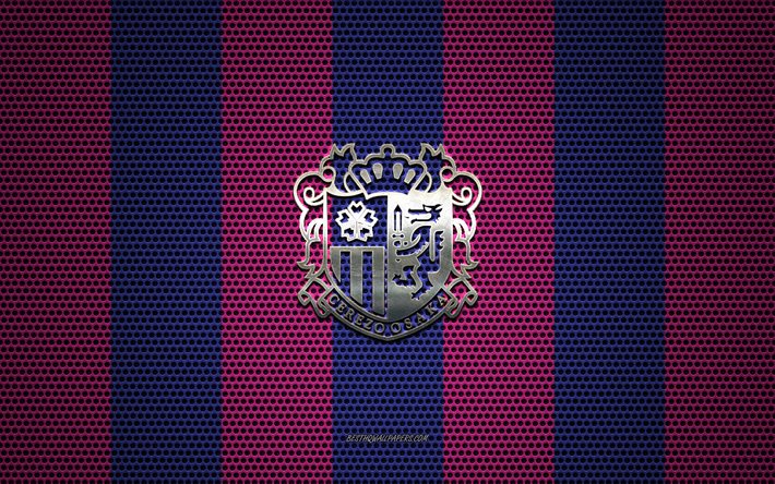 Cerezo Osaka logo, Japanese football club, metal emblem, pink-blue metal mesh background, Cerezo Osaka, J1 League, Osaka, Japan, football, Japan Professional Football League, C-Osaka