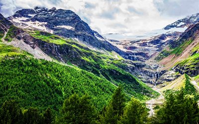 Morteratsch Glacier, swiss nature, mountains, summer, Switzerland, Alps, Europe, beautiful nature