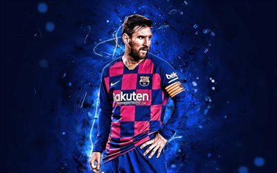 Lionel Messi, 2020, Barcelona FC, match, La Liga, argentinian footballers, FCB, football stars, Messi, Leo Messi, neon lights, Barca, soccer, LaLiga, Spain