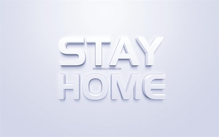 البقاء في المنزل, COVID-19, كورونا مرض فيروس 2019, علامات التحذير, فيروس كورونا, 3D علامات