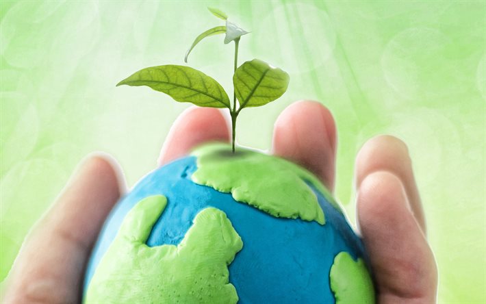 A prendersi cura del pianeta, Salvare la Terra, la plastilina Terra, plastilina globo, Terra nelle mani, concetti di ecologia, Ambiente, Terra