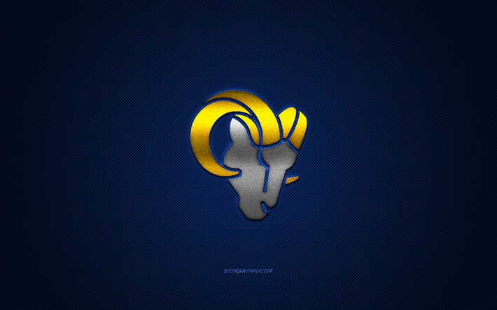 Los Angeles Rams uusi logo, American football club, NFL, sininen logo, sininen hiilikuitu tausta, amerikkalainen jalkapallo, Los Angeles, California, USA, Rams 2020-logo, Los Angeles Rams