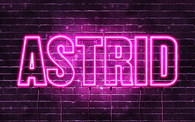 Astrid, 4k, wallpapers with names, female names, Astrid name, purple neon lights, horizontal text, picture with Astrid name