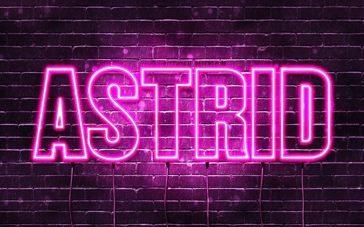 Astrid, 4k, wallpapers with names, female names, Astrid name, purple neon lights, horizontal text, picture with Astrid name