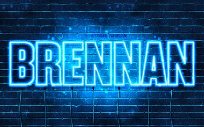 Brennan, 4k, wallpapers with names, horizontal text, Brennan name, blue neon lights, picture with Brennan name