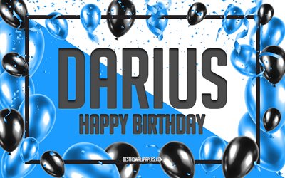 お誕生日おめでDarius, お誕生日の風船の背景, Darius, 壁紙名, Dariusお誕生日おめで, 青球誕生の背景, ご挨拶カード, Darius誕生日