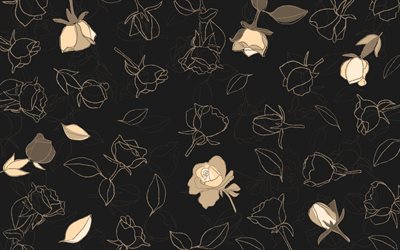 nero retr&#242;, texture con rose, floreale retr&#242;, texture, rose texture, retr&#242; rose sfondo, sfondo nero con golden rose, rose ornamenti