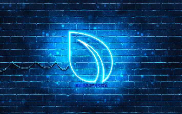 Peercoin sininen logo, 4k, sininen brickwall, Peercoin logo, kryptovaluutta, Peercoin neon-logo, kryptovaluutta merkkej&#228;, Peercoin