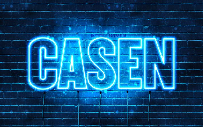 Casen, 4k, pap&#233;is de parede com os nomes de, texto horizontal, Casen nome, luzes de neon azuis, imagem com Casen nome