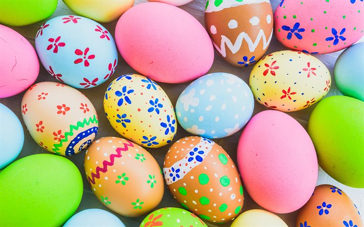 Los huevos de pascua, macro, coloridos huevos, Felices Pascuas, close-up, la pascua de los atributos