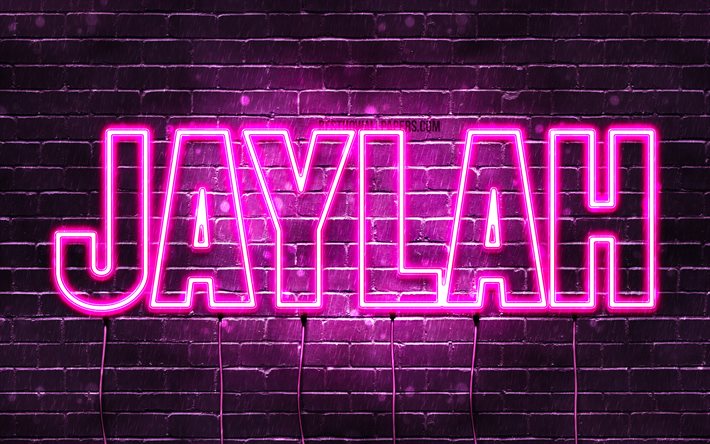 Jaylah, 4k, wallpapers with names, female names, Jaylah name, purple neon lights, horizontal text, picture with Jaylah name