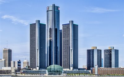 Detroit Marriott, Renaissance Center, Detroit, skyscrapers, modern buildings, business centers, Michigan, USA, Detroit cityscape