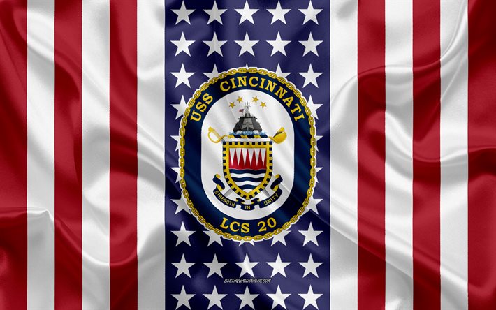 USS Cincinnati Emblem, LCS-20, Amerikanska Flaggan, US Navy, USA, USS Cincinnati Badge, AMERIKANSKA krigsfartyg, Emblem av USS Cincinnati