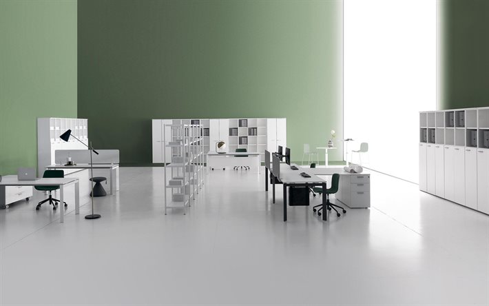 ofiste şık modern ofis, modern i&#231; tasarım, minimalizm, yeşil duvarlar, şık i&#231;