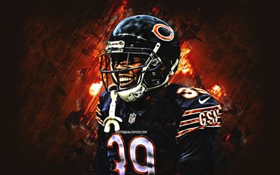 Eddie Jackson, Chicago Bears, NFL, American football, portrait, orange stone background, National Football League, USA