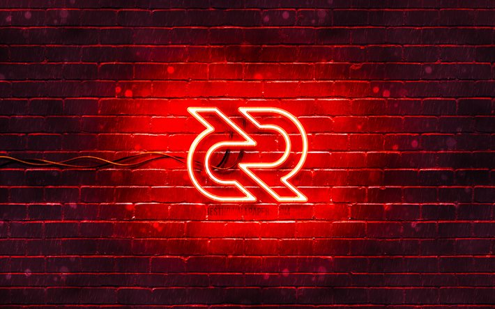 Decred الشعار الأحمر, 4k, الأحمر brickwall, Decred شعار, cryptocurrency علامات, Decred النيون شعار, cryptocurrency, Decred