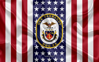 USS Farragut Emblem, DDG-99, American Flag, US Navy, USA, USS Farragut Badge, US warship, Emblem of the USS Farragut