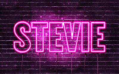 Stevie, 4k, wallpapers with names, female names, Stevie name, purple neon lights, horizontal text, picture with Stevie name