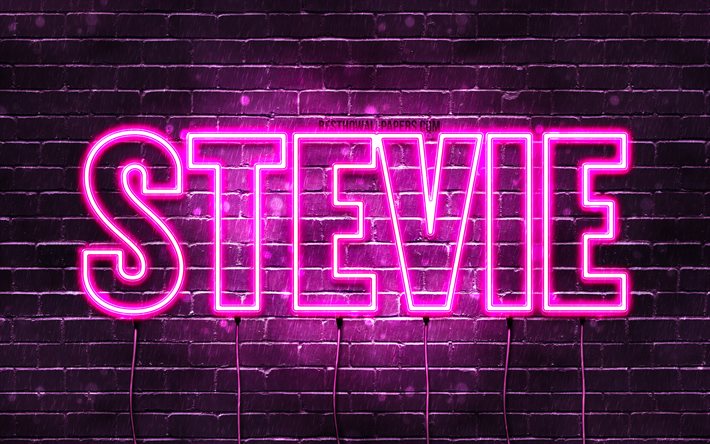 Stevie, 4k, taustakuvia nimet, naisten nimi&#228;, Stevie nimi, violetti neon valot, vaakasuuntainen teksti, kuvan Stevie nimi