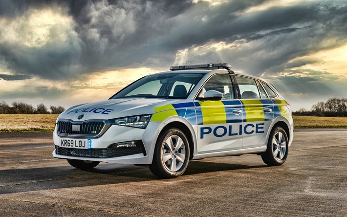 Skoda Scala Police, 4k, HDR, 2020 cars, UK-spec, police cars, 2020 Skoda Scala, Skoda