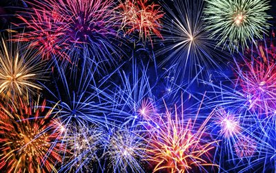 colorful fireworks, night, black sky, fireworks, holiday, background with fireworks