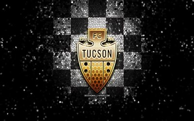 tucson fc, parıltılı logo, usl league one, siyah beyaz damalı arka plan, futbol, ​​amerikan futbol kulübü, tucson fc logosu, mozaik sanatı, fc tucson